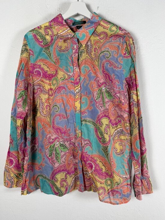 Lauren Ralph Lauren Tops - LAUREN RALPH LAUREN Womens Multicolor Paisley Button Down Shirt 1X Long Sleeve